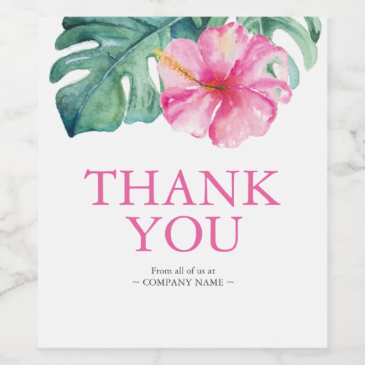 Roze Tropische Bloem Wijn Label Dank u Wijn Etiket (Enkel label)