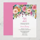 Roze tropische bloemen 21e verjaardag Uitnodiging (Voorkant / Achterkant)