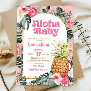 Roze Tropische Bloemen Ananas Aloha Baby shower Kaart
