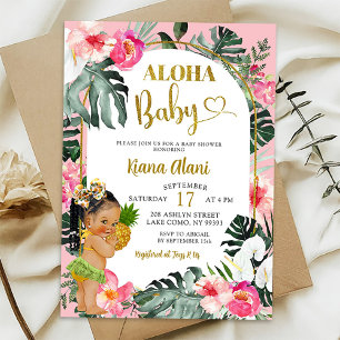 Roze Tropische Bloemen Ananas Aloha Baby shower Kaart