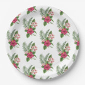 Roze Tropische Bloemen Bruidsdouche Papieren Bordje (Voorkant)