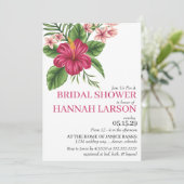 Roze tropische bloemen bruidsfeest uitnodiging (Staand voorkant)