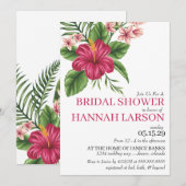 Roze tropische bloemen bruidsfeest uitnodiging (Voorkant / Achterkant)