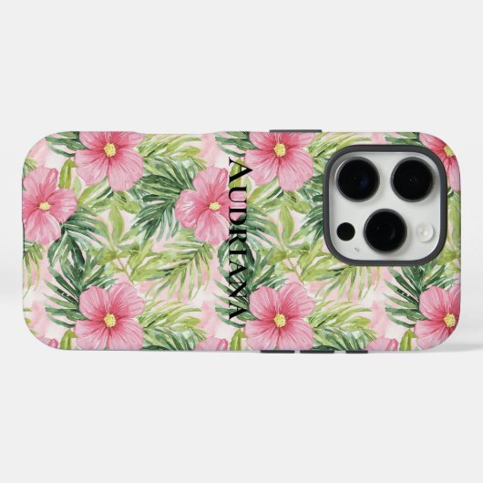 roze tropische bloemen Case-Mate iPhone case (Achterkant (horizontaal))