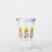 Roze tropische bloemen en gouden ananas acryl drinkbeker (Voorkant)