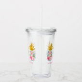 Roze tropische bloemen en gouden ananas acryl drinkbeker (Rechts)