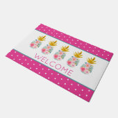 Roze tropische bloemen en gouden ananas deurmat (Schuin)