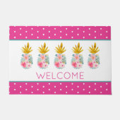 Roze tropische bloemen en gouden ananas deurmat (Voorkant)