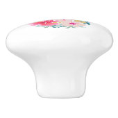 Roze tropische bloemen en gouden ananas keramische knop (Zijkant)