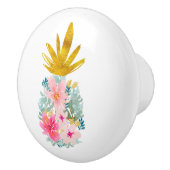 Roze tropische bloemen en gouden ananas keramische knop (Rechts)