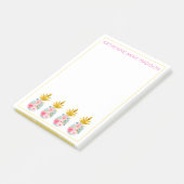 Roze tropische bloemen en gouden ananas post-it® notes (Schuin)
