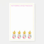 Roze tropische bloemen en gouden ananas post-it® notes (Voorkant)