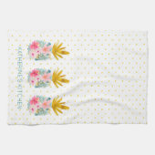 Roze tropische bloemen en gouden ananas theedoek (Horizontaal)