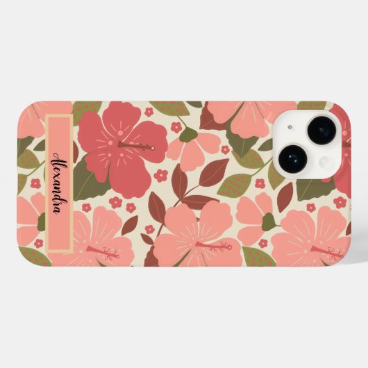 Roze Tropische Bloemen Gepersonaliseerde Hoesje-Ma Case-Mate iPhone Case (Achterkant (horizontaal))