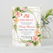Roze Tropische Bloemen & Goud Lijst 21e Verjaardag Kaart (Staand voorkant)