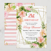 Roze Tropische Bloemen & Goud Lijst 21e Verjaardag Kaart (Voorkant / Achterkant)