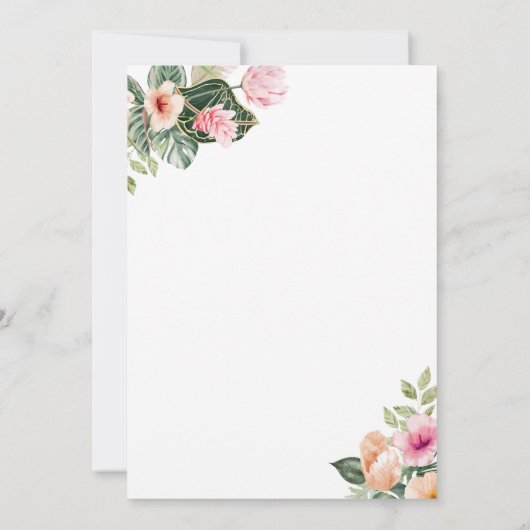 Roze Tropische Bloemen Goud Lijst Vrijgezellenfees Kaart (Achterkant)