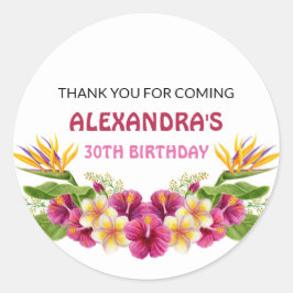 Roze Tropische Bloemen Luau Party Ronde Stickers