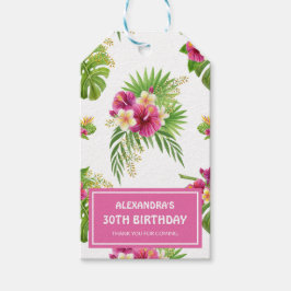 Roze Tropische Bloemen Luau Verjaardag Dank u Cadeaulabel