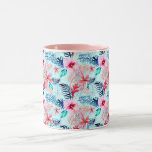 Roze tropische bloemen mok