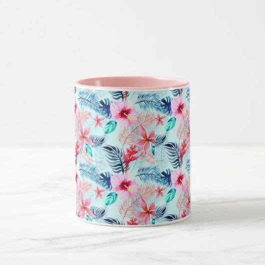 Roze tropische bloemen mok (Midden)