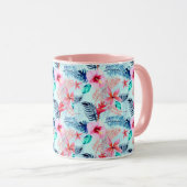 Roze tropische bloemen mok (Voorkant rechts)