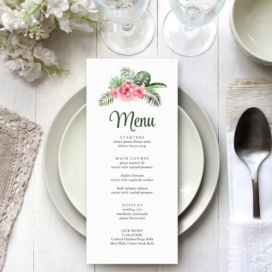 Roze Tropische Bloemen Trouwmenu Menu