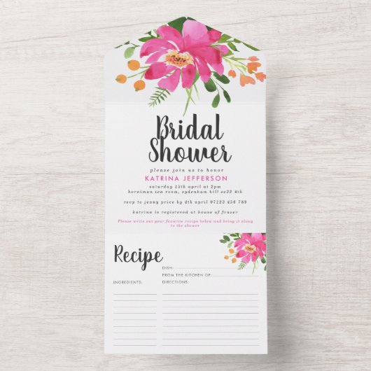 Roze Tropische bloemen Vrijgezellenfeest Recipe All In One Uitnodiging (Binnen)