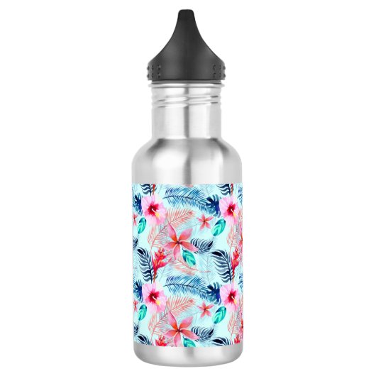 Roze tropische bloemen waterfles  (Links)