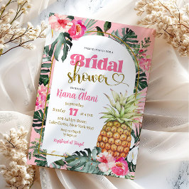 Roze Tropische Bloemige Ananas Bruidsdouche Kaart