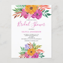 Roze Tropische Bloemige Aquarel Bruidsdouche Uitnodiging Briefkaart