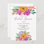 Roze Tropische Bloemige Aquarel Bruidssalon  Uitnodiging Briefkaart (Voorkant / Achterkant)