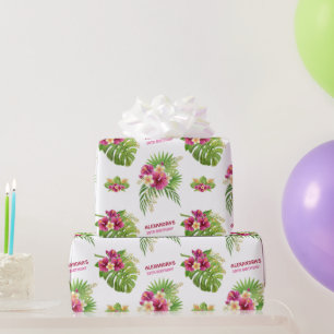 Roze Tropische Bloemige Luau Feest Cadeaus Verjaar Cadeaupapier