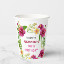 Roze Tropische Bloemige Luau Feest Cups Verjaardag