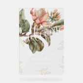 Roze Tropische Botanische Bloemen Gouden Bruiloft Acryl Bord (Voorkant)