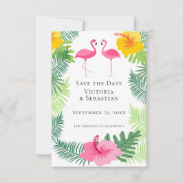 Roze Tropische bruiloft Flamingo slaat de datum op Save The Date