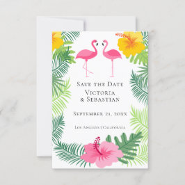 Roze Tropische bruiloft Flamingo slaat de datum op Save The Date