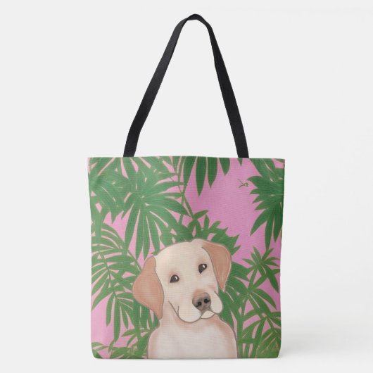 Roze tropische Canvas tas met gele lab (Voorkant)