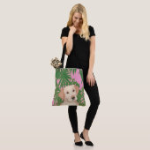 Roze tropische Canvas tas met gele lab (Op model)