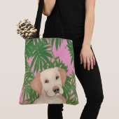 Roze tropische Canvas tas met gele lab (Dichtbij)