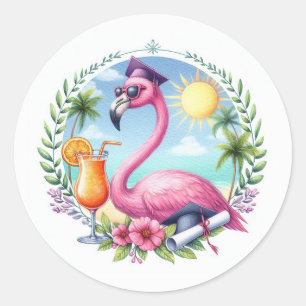 Roze Tropische Flamingo Afstudeerfeest Ronde Sticker