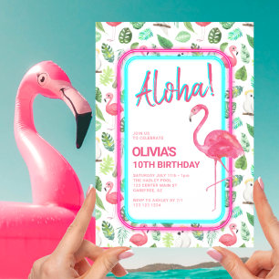 Roze Tropische Flamingo Aloha Verjaardag Kaart