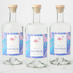 Roze Tropische Flamingo Beach Bachelorette Likeurfles Etiket