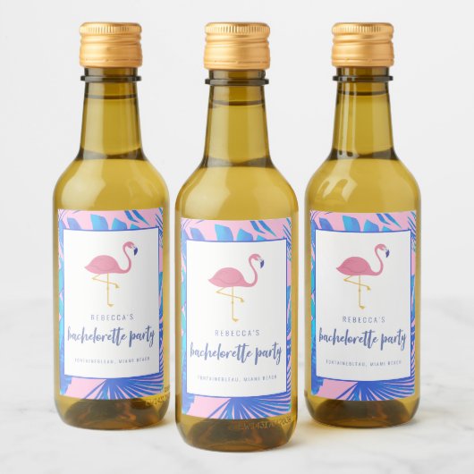 Roze Tropische Flamingo Beach Bachelorette Wijn Etiket (Flessen)