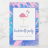 Roze Tropische Flamingo Beach Bachelorette Wijn Etiket (Enkel label)