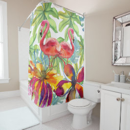 Roze Tropische Flamingo Bird Waterverf Douchegordijn
