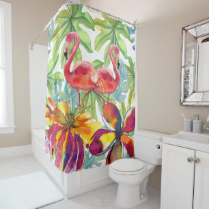 Roze Tropische Flamingo Bird Waterverf Douchegordijn