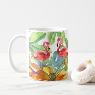 Roze Tropische Flamingo Bird Waterverf Koffiemok