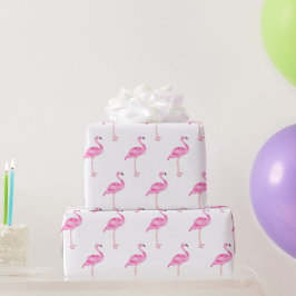 Roze Tropische Flamingo Cute Birthday Party Cadeaupapier