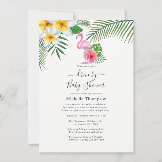 Roze Tropische Flamingo Drive by Shower Kaart (Voorkant)